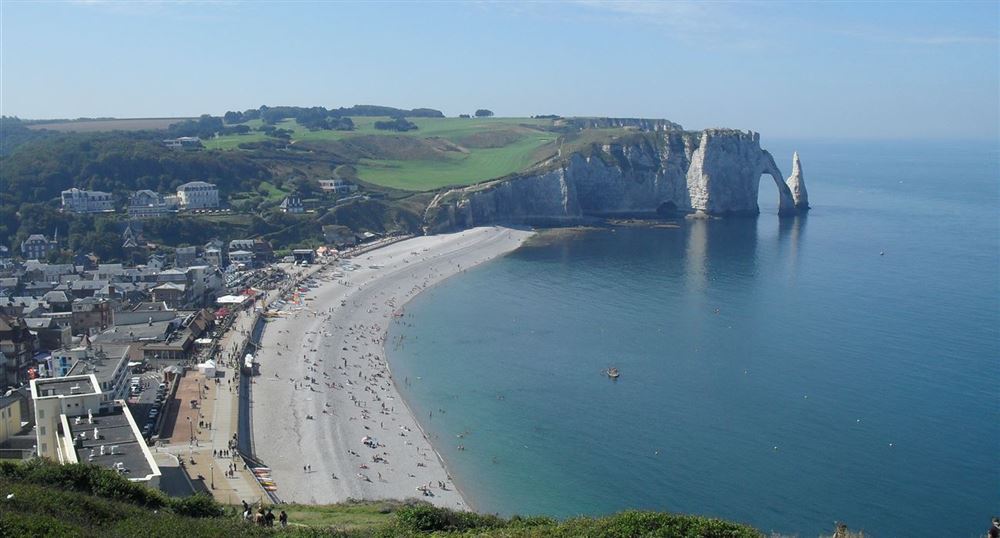 View on Etretat from the cliff of Amont
