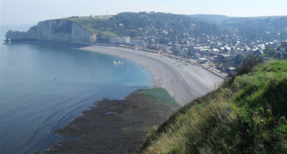 View of Etretat from the Upstream cliff
